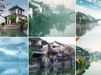 江南水乡唯美风景无水印横版视频素材