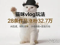 猫咪vlog AI生成玩法教程 28条作品涨粉32.7万 附变现方向