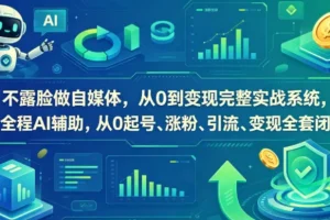 不露脸做自媒体：AI辅助从0到变现完整实战系统，起号、涨粉、引流、变现全套闭环