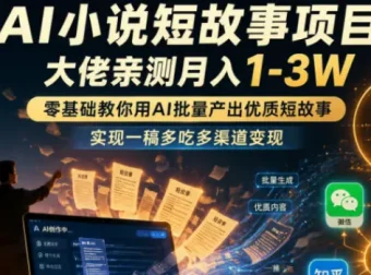 AI小说短故事项目实操指南，零基础批量产出优质内容，实现多渠道变现
