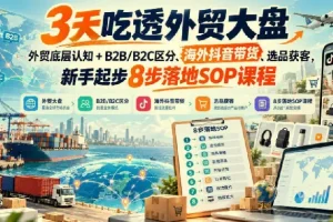 3天吃透外贸大盘：底层认知、B2B/B2C区分、海外抖音带货与8步落地SOP