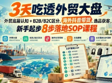 3天吃透外贸大盘：底层认知、B2B/B2C区分、海外抖音带货与8步落地SOP
